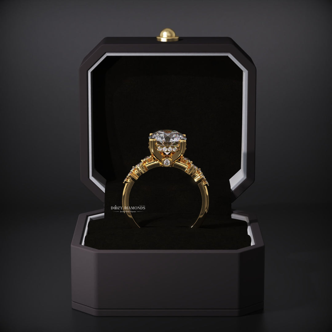 Handcrafted round cut solitaire lab grown diamond engagement ring