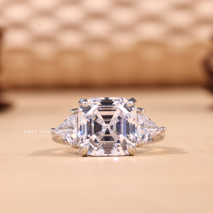Buy 2.0CT asscher three stone lab grown diamond engagement ring online