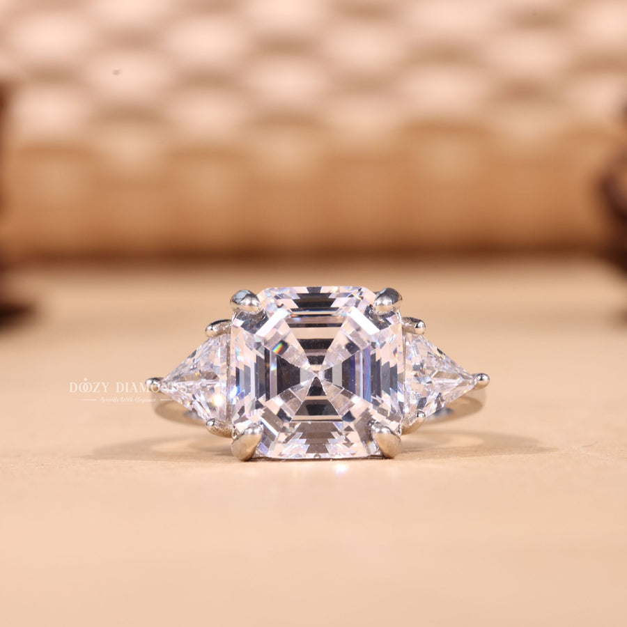 Buy 2.0CT asscher three stone lab grown diamond engagement ring online