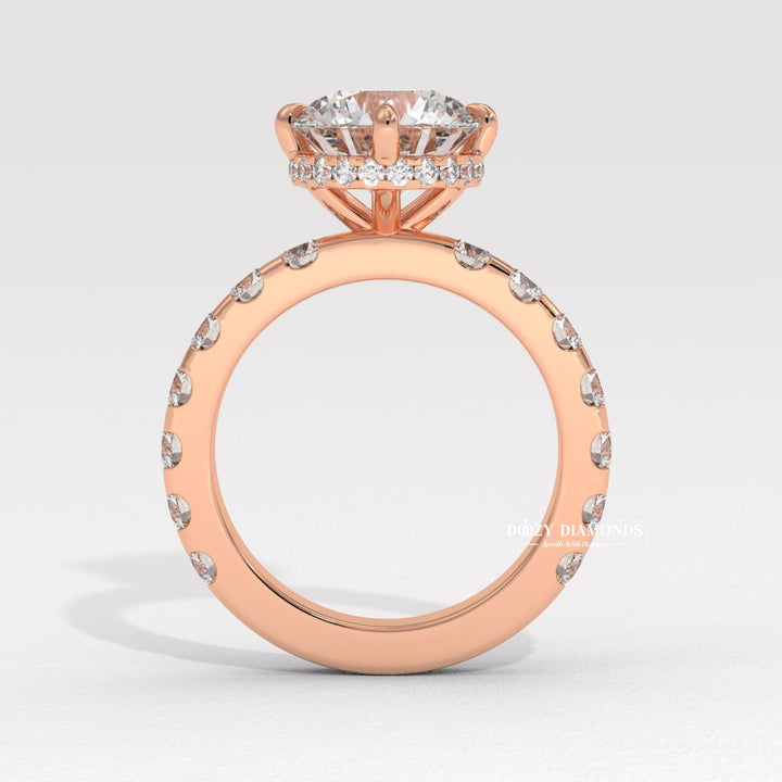 IGI certified round cut diamond in hidden halo engagement ring setting