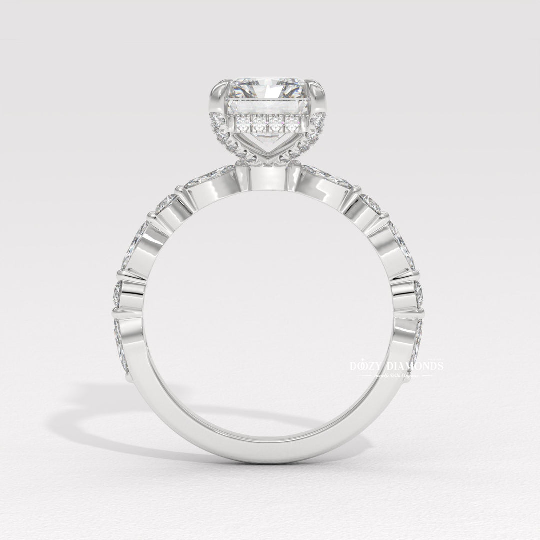 Handcrafted marquise cut pave lab grown diamond engagement ring