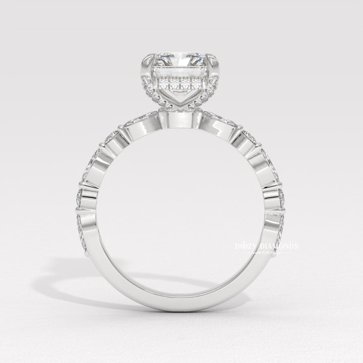 Handcrafted marquise cut pave lab grown diamond engagement ring