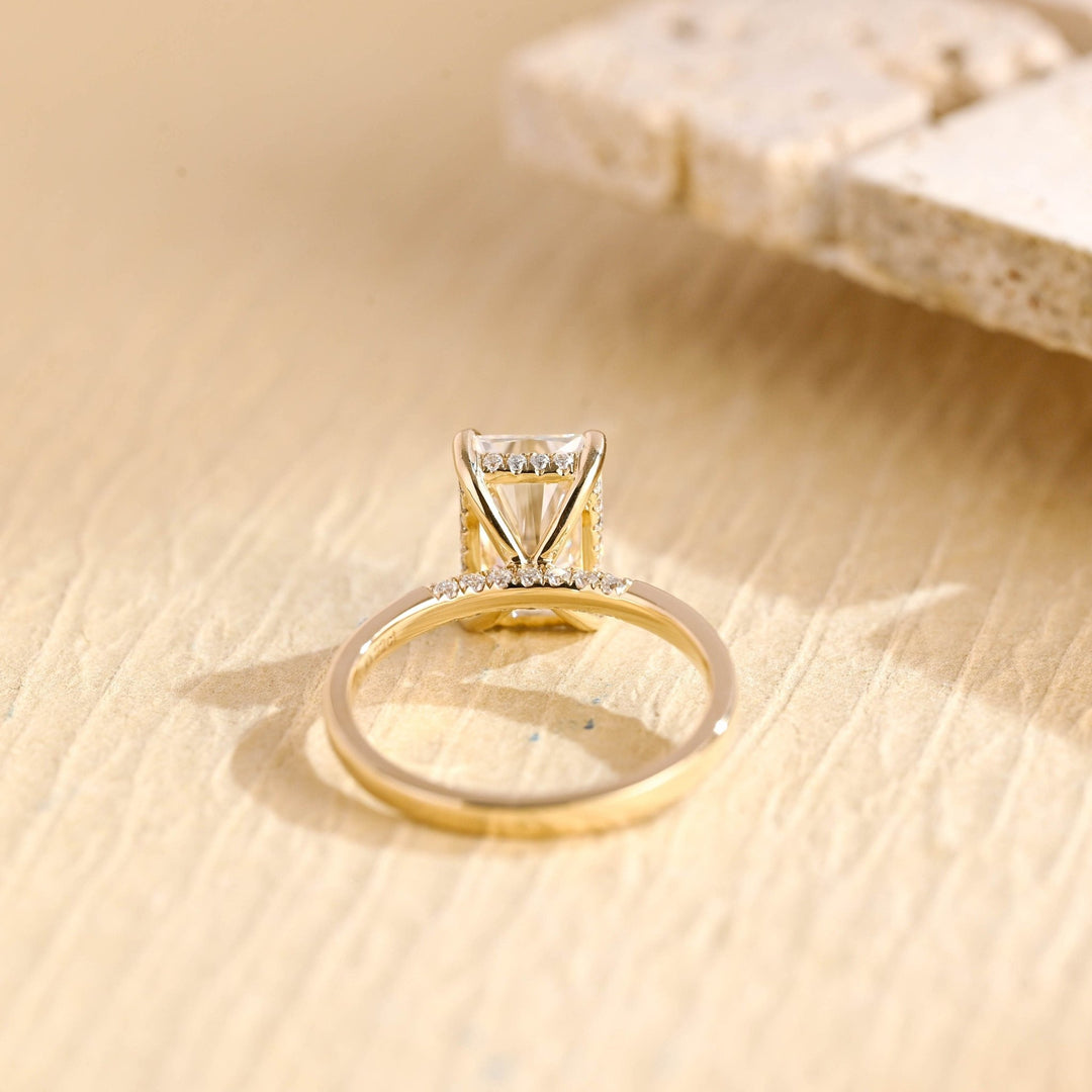 Classic radiant hidden halo engagement ring crafted for everyday wear