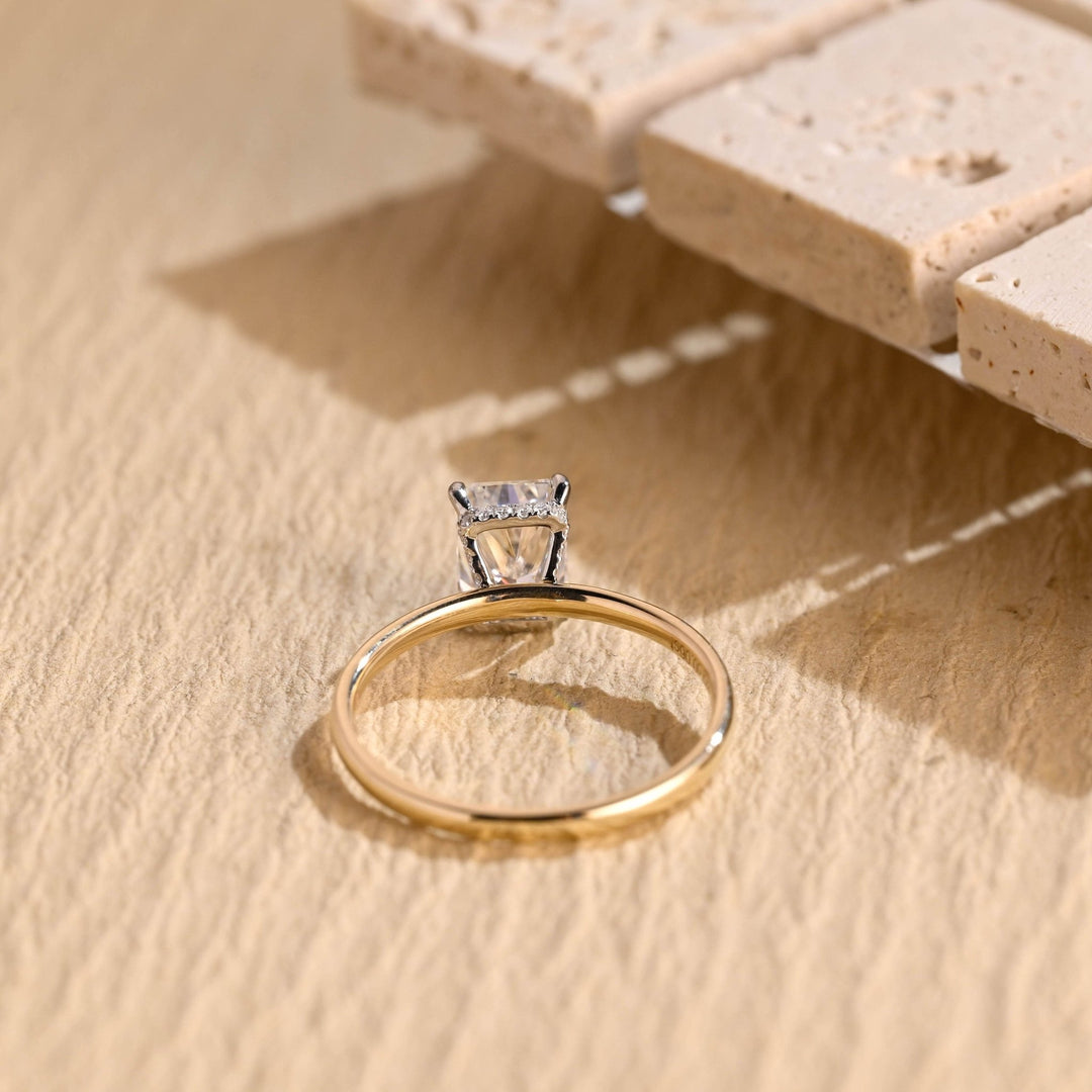 Radiant hidden halo engagement ring with brilliant diamond sparkle