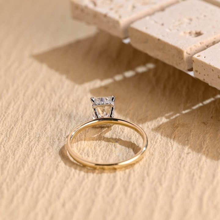Radiant hidden halo engagement ring with brilliant diamond sparkle