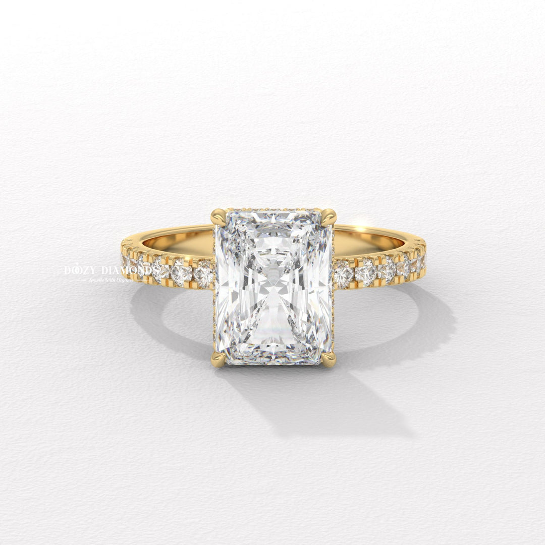 Radiant cut halo engagement ring available to buy now