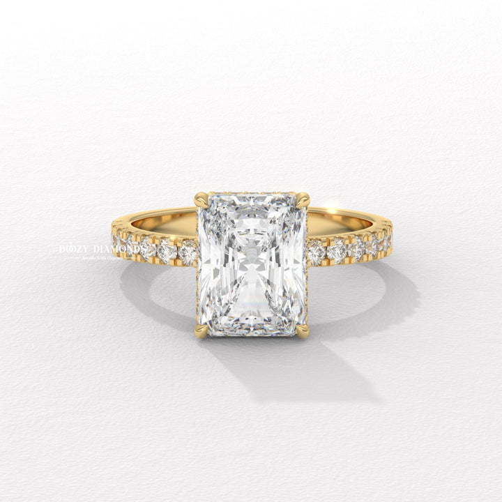 Radiant cut halo engagement ring available to buy now