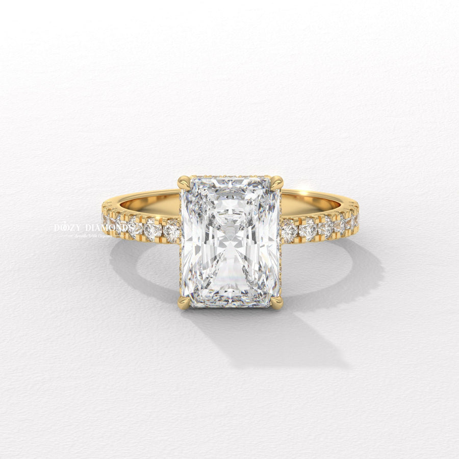Radiant cut halo engagement ring available to buy now