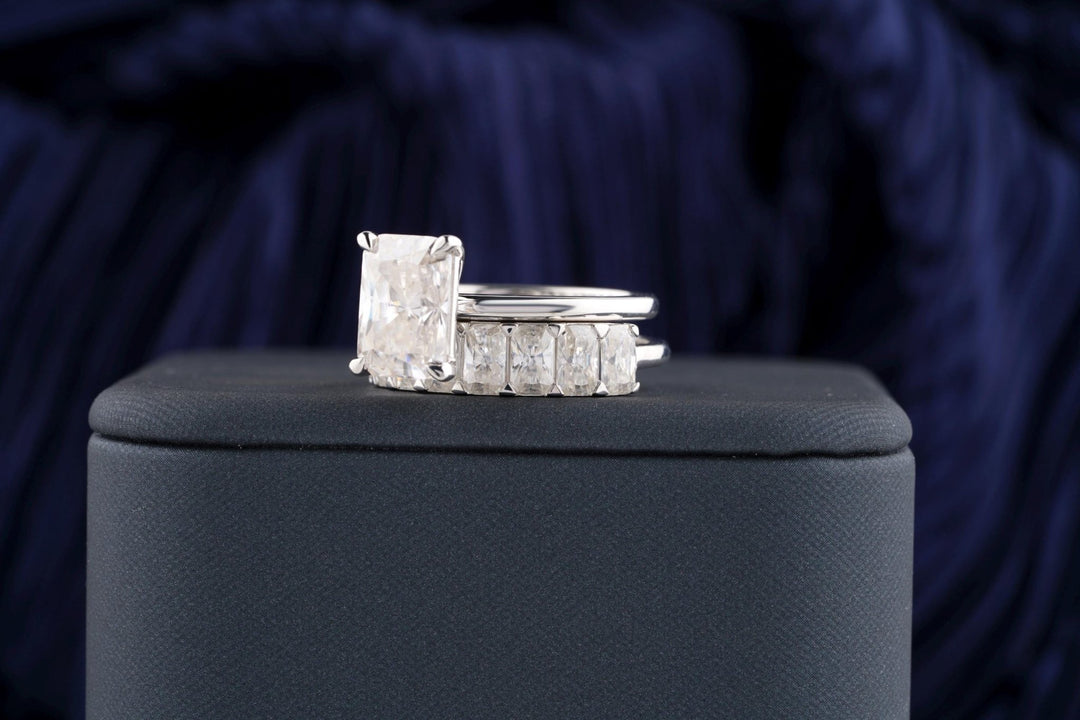 3.50CT Radiant Cut Solitaire F - VS Lab Grown Diamond Engagement Ring Set - Doozy Diamonds