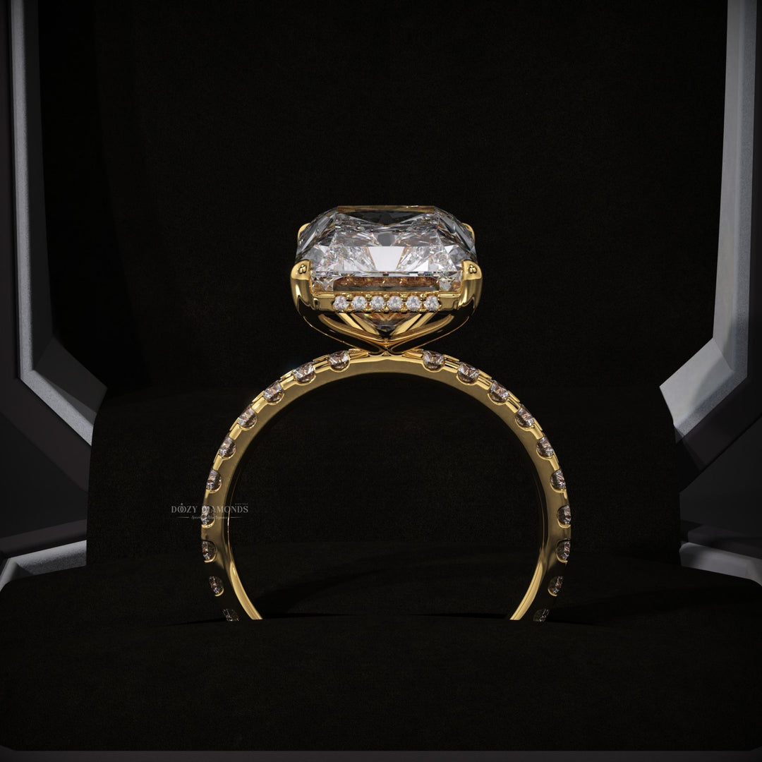 Buy radiant cut hidden halo diamond engagement ring with free shipping