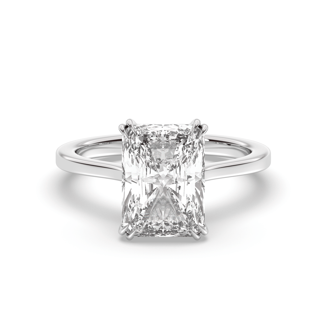 Radiant hidden halo engagement ring with certified lab grown diamond
