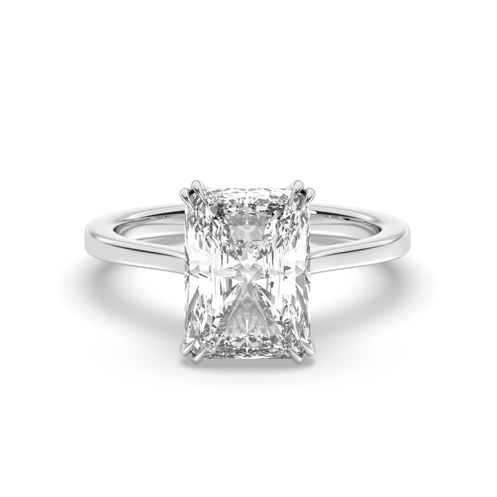 Radiant hidden halo engagement ring with certified lab grown diamond