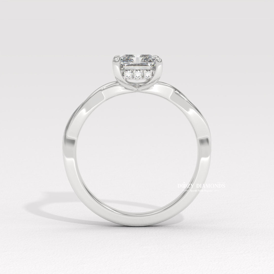 Radiant solitaire engagement ring finished in polished solid gold