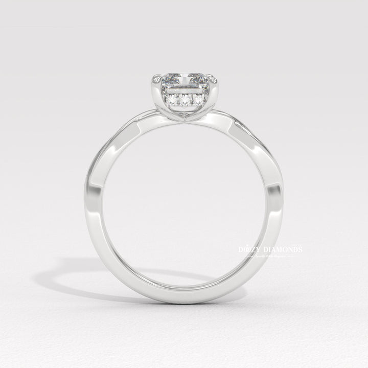 Radiant solitaire engagement ring finished in polished solid gold