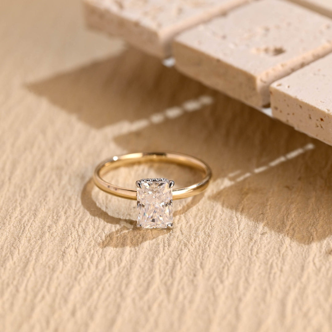 Discover radiant hidden halo lab grown diamond engagement ring online