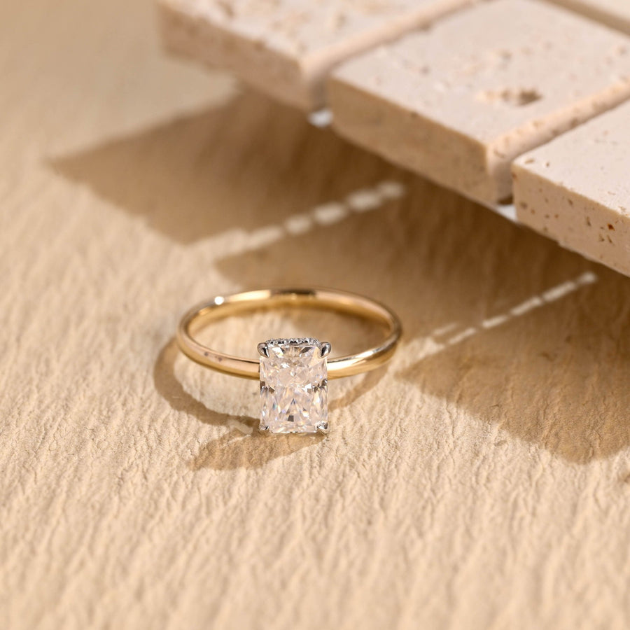 Discover radiant hidden halo lab grown diamond engagement ring online