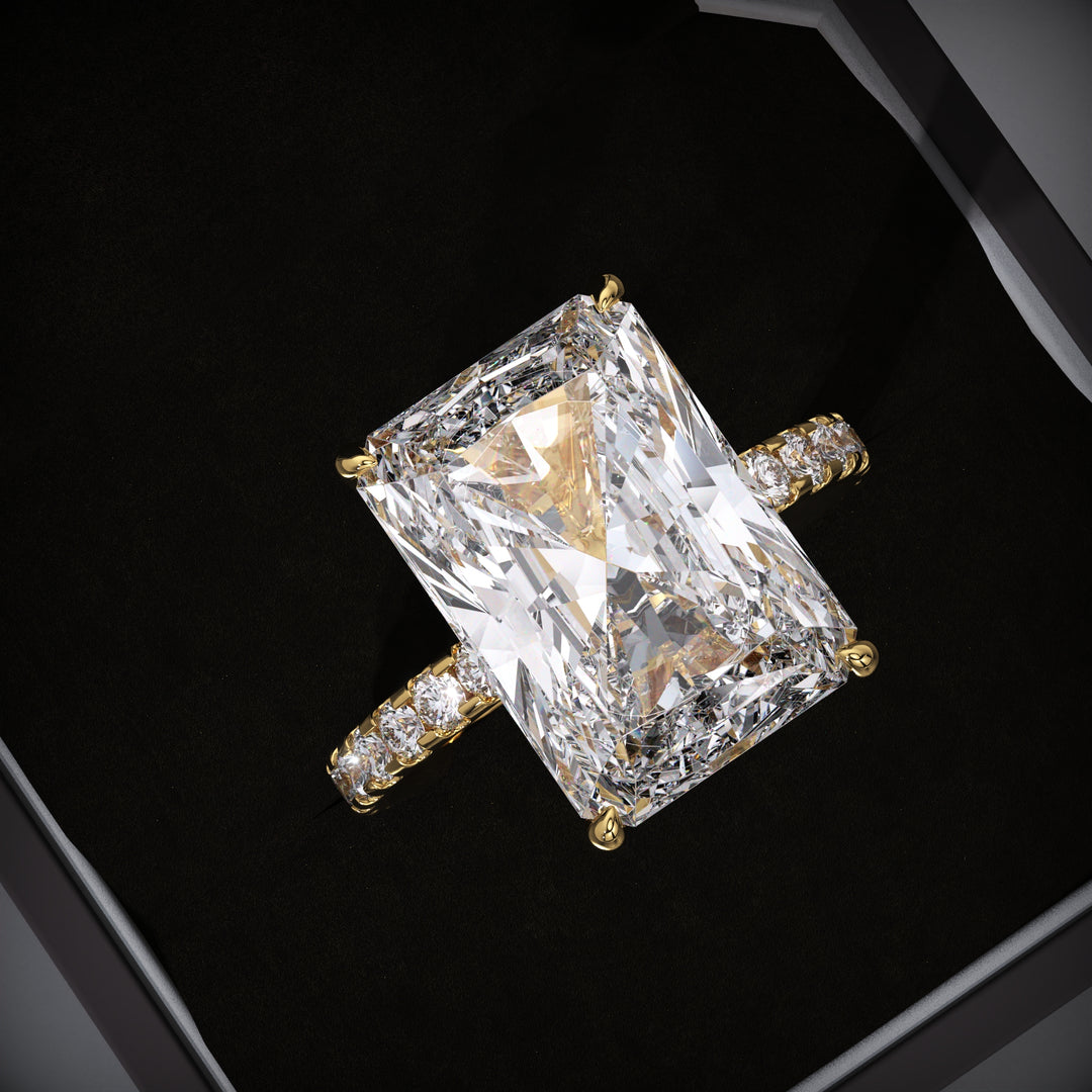 Shop radiant hidden halo lab grown diamond engagement ring