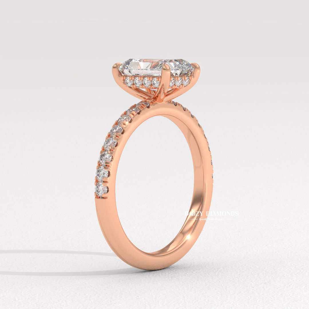 Fine craftsmanship detail on radiant solitaire engagement ring