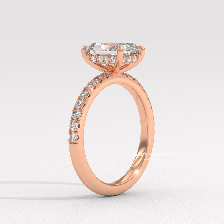 Fine craftsmanship detail on radiant solitaire engagement ring
