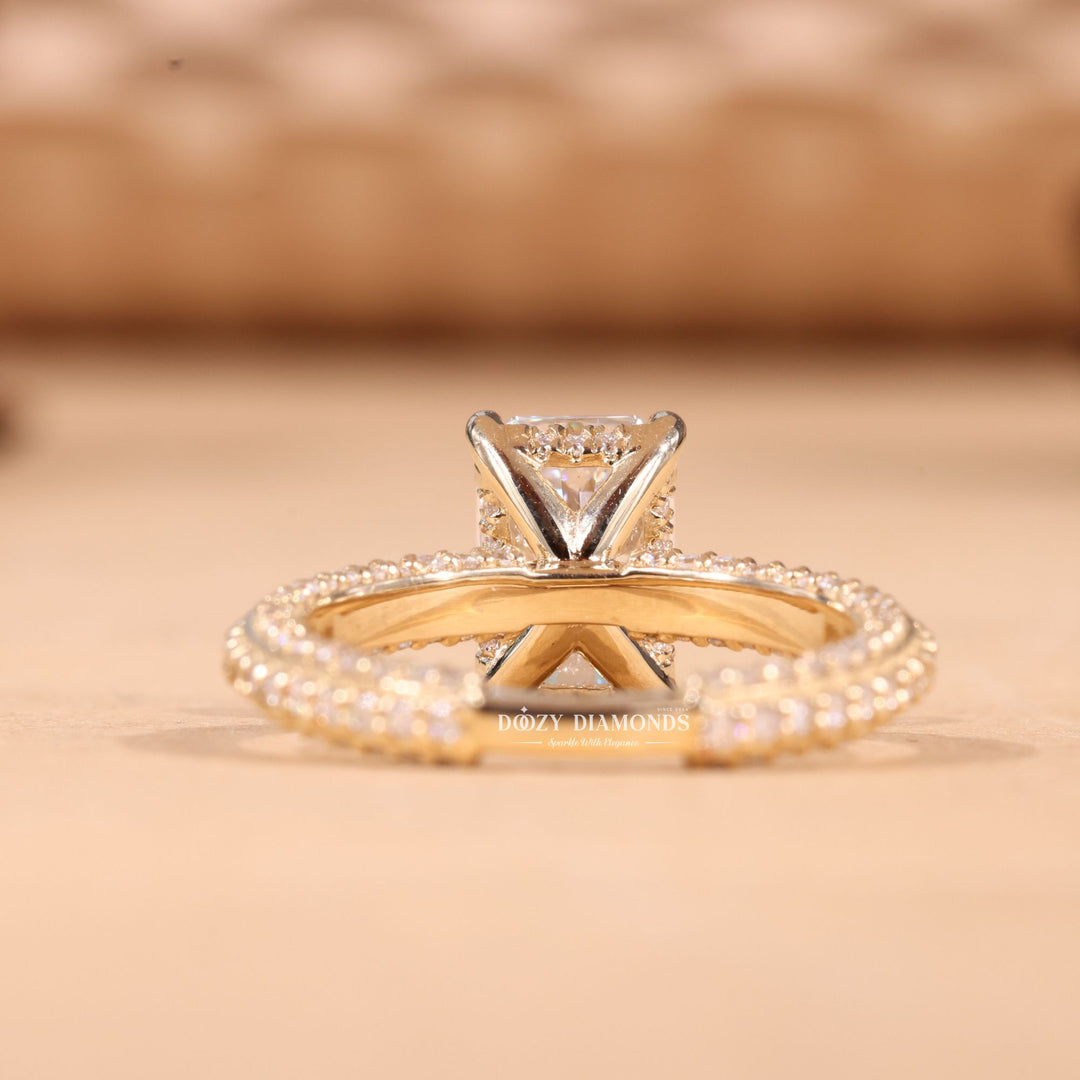 Fine craftsmanship detail on radiant pave engagement ring