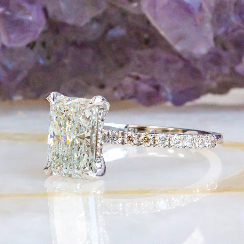 Buy 1.76CT radiant hidden halo lab grown diamond engagement ring online