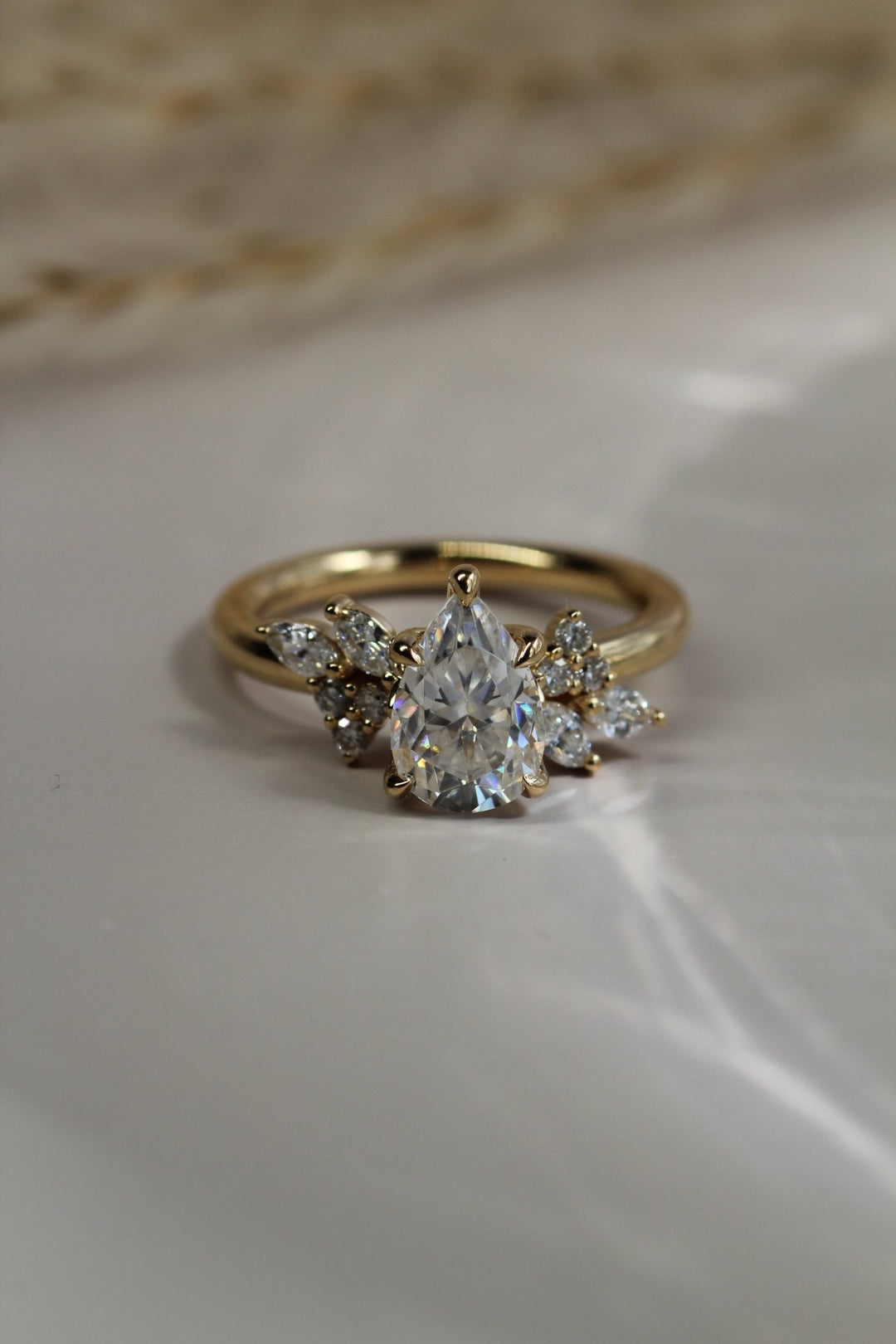Pear cluster lab grown diamond ring in jewelry gift box