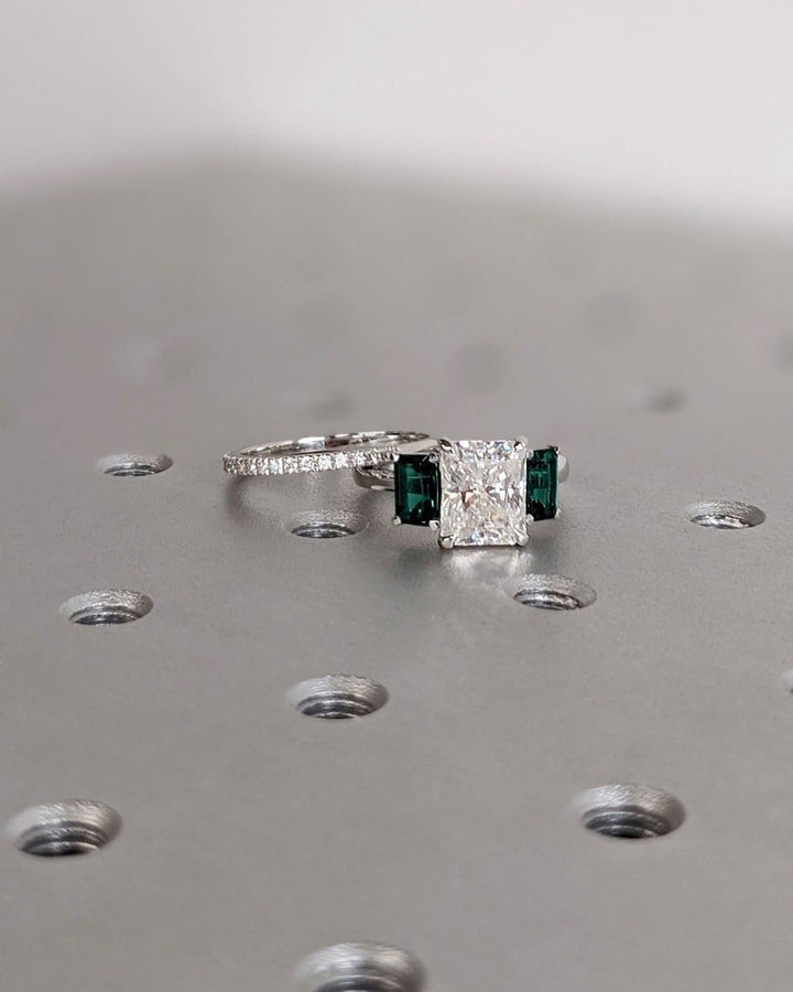 Shop the radiant cut three stone engagement ring collection online