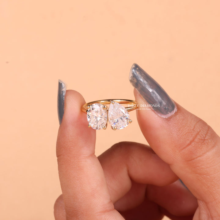 Top-down view of oval cut solitaire engagement ring