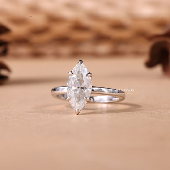 Marquise solitaire engagement ring with certified lab grown diamond