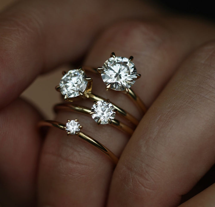 Round solitaire engagement ring offered in gold and platinum