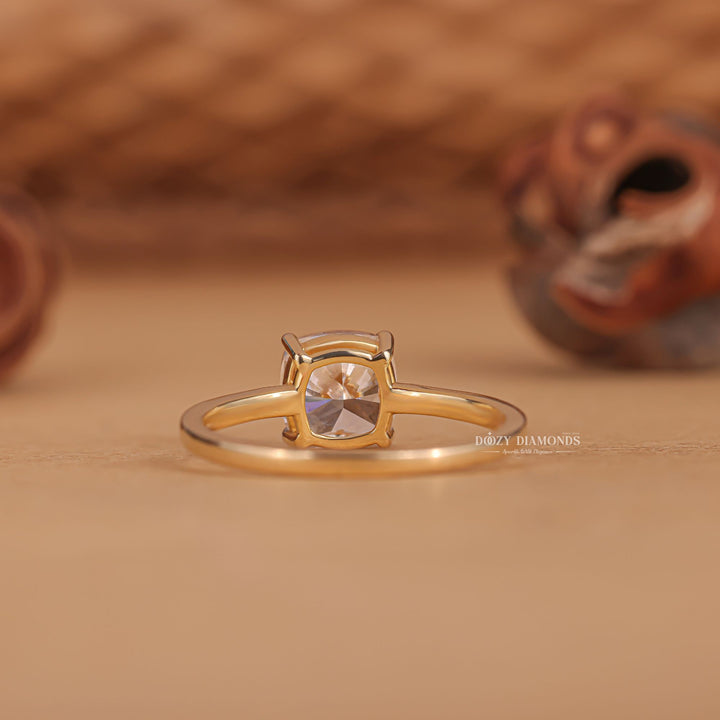 Cushion solitaire lab grown diamond ring in jewelry gift box