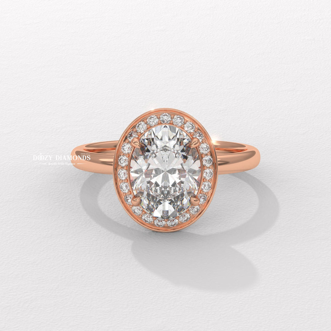 Oval halo ring set with an IGI graded diamond