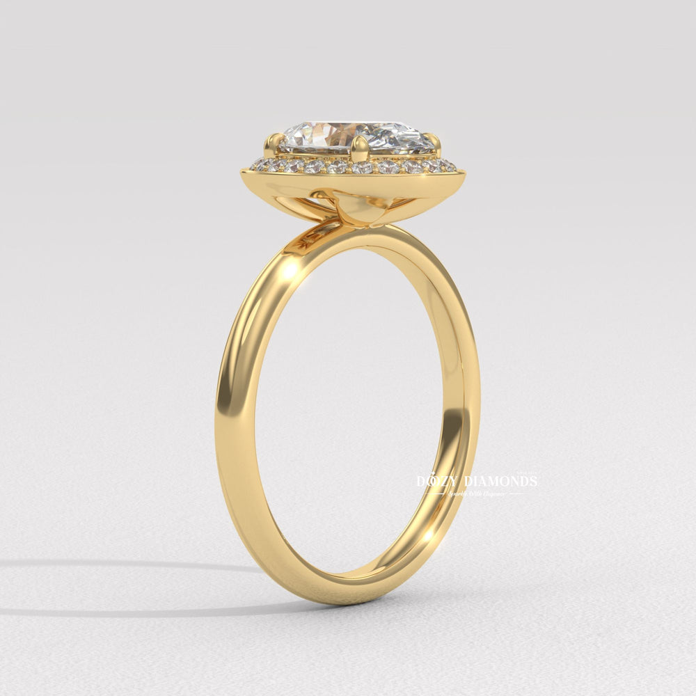 IGI certified oval cut diamond in halo engagement ring setting