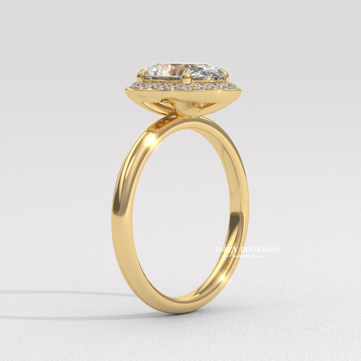 IGI certified oval cut diamond in halo engagement ring setting