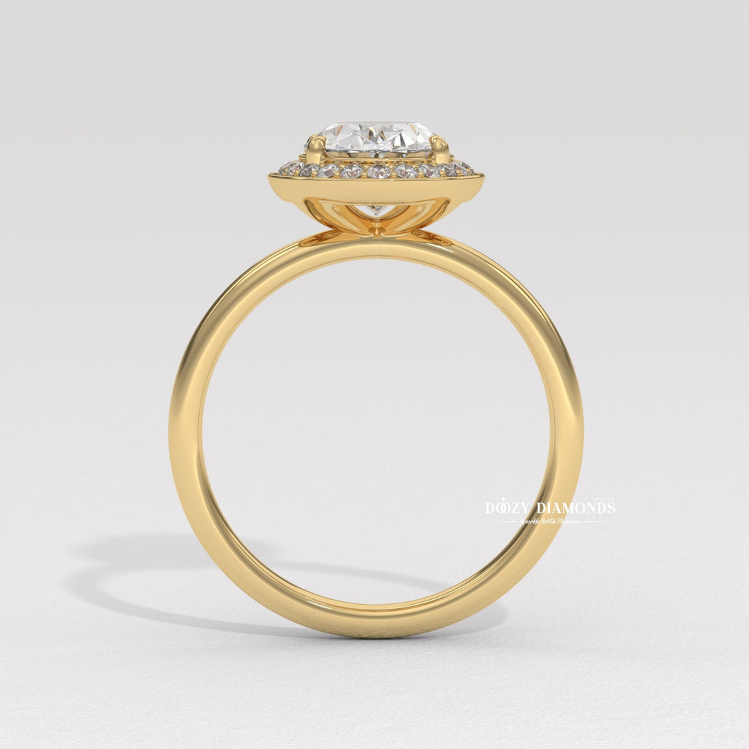 Oval halo engagement ring with certified lab grown diamond