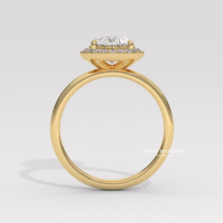 Oval halo engagement ring with certified lab grown diamond