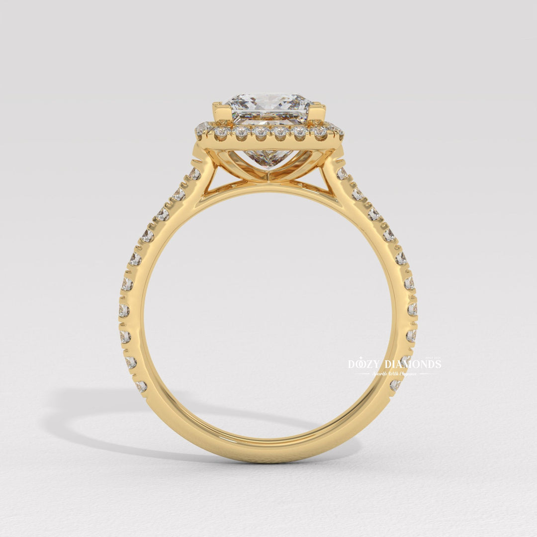 Princess halo ring set with an IGI graded diamond