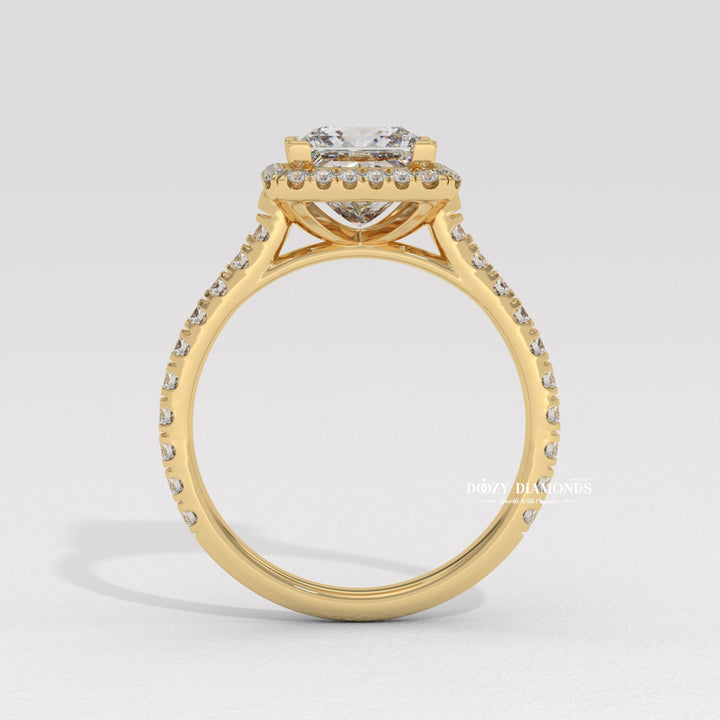 Princess halo ring set with an IGI graded diamond
