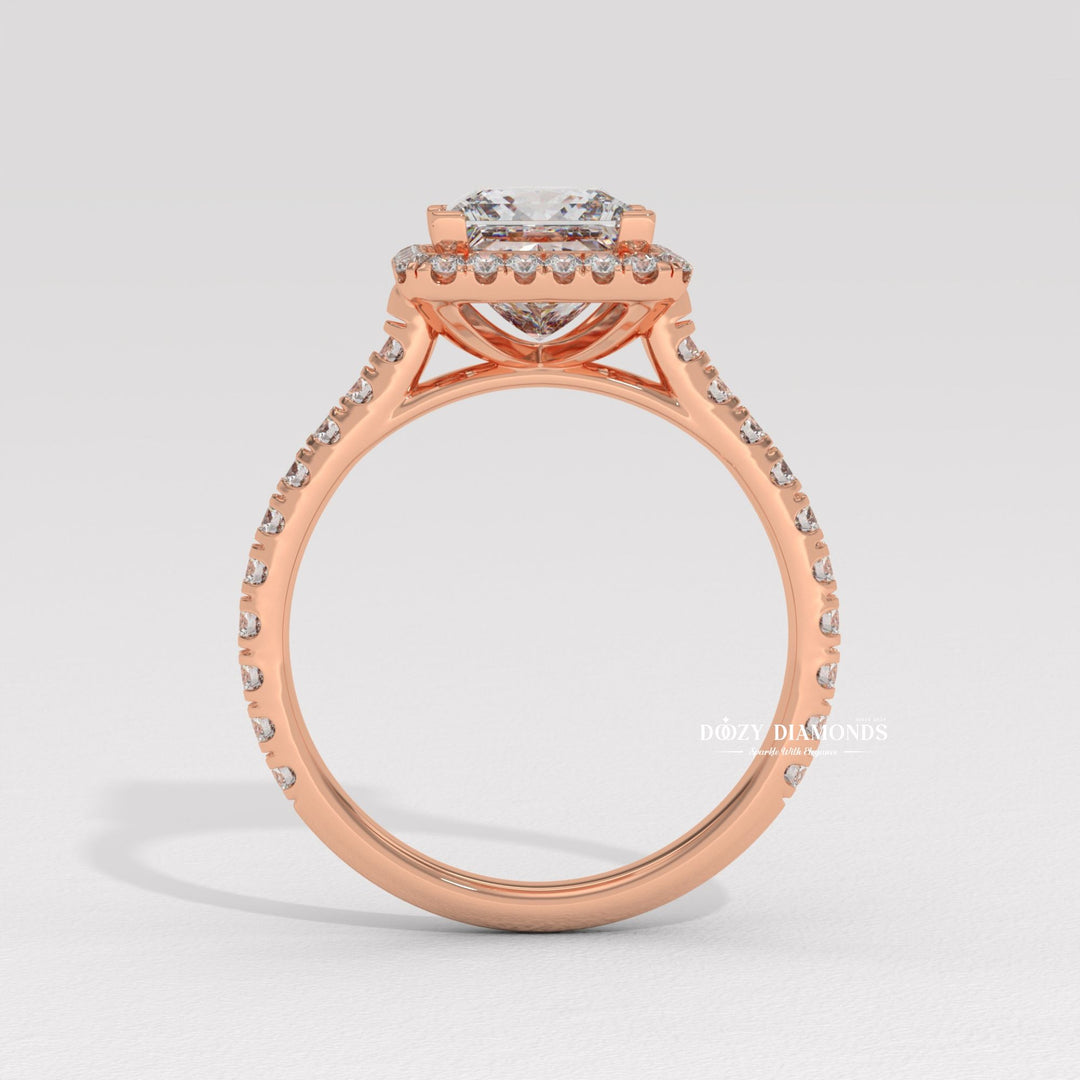 Princess halo lab grown diamond ring in jewelry gift box