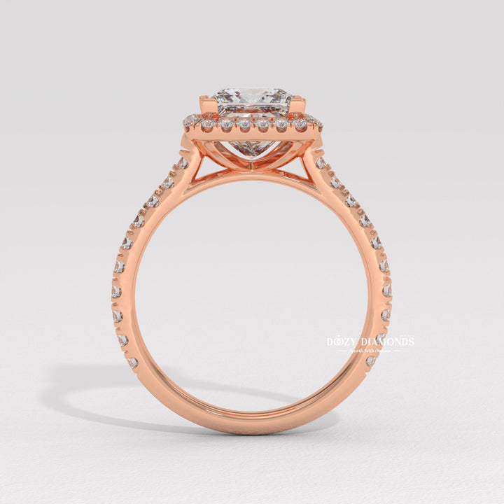 Princess halo lab grown diamond ring in jewelry gift box
