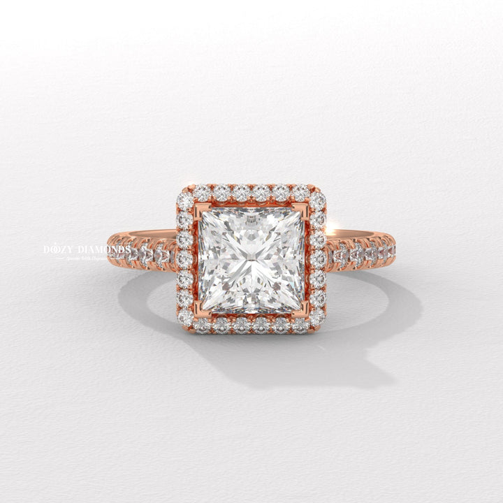 Princess halo diamond ring presented in signature gift packaging