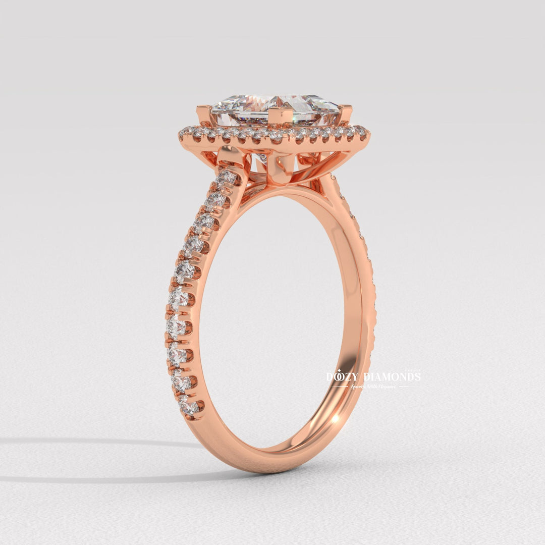 Princess cut engagement ring shown with authenticity certificate