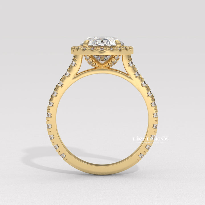 Oval halo lab grown diamond ring in jewelry gift box