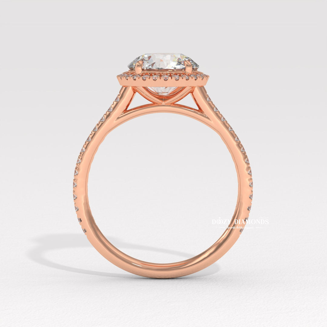 Round halo engagement ring with brilliant diamond sparkle