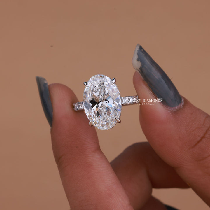 Shop oval cut hidden halo lab grown diamond engagement ring online