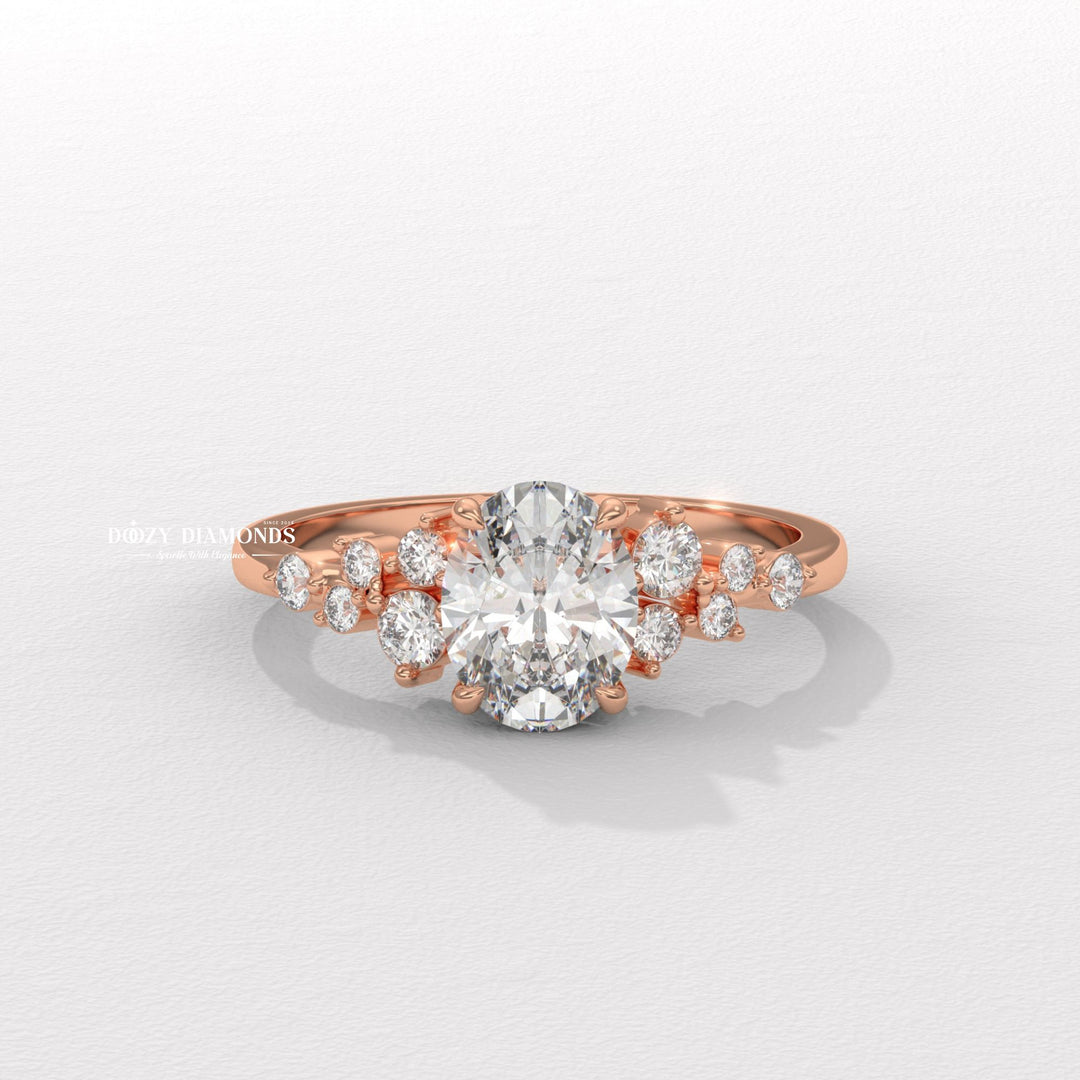 Buy oval cut cluster diamond engagement ring with free shipping