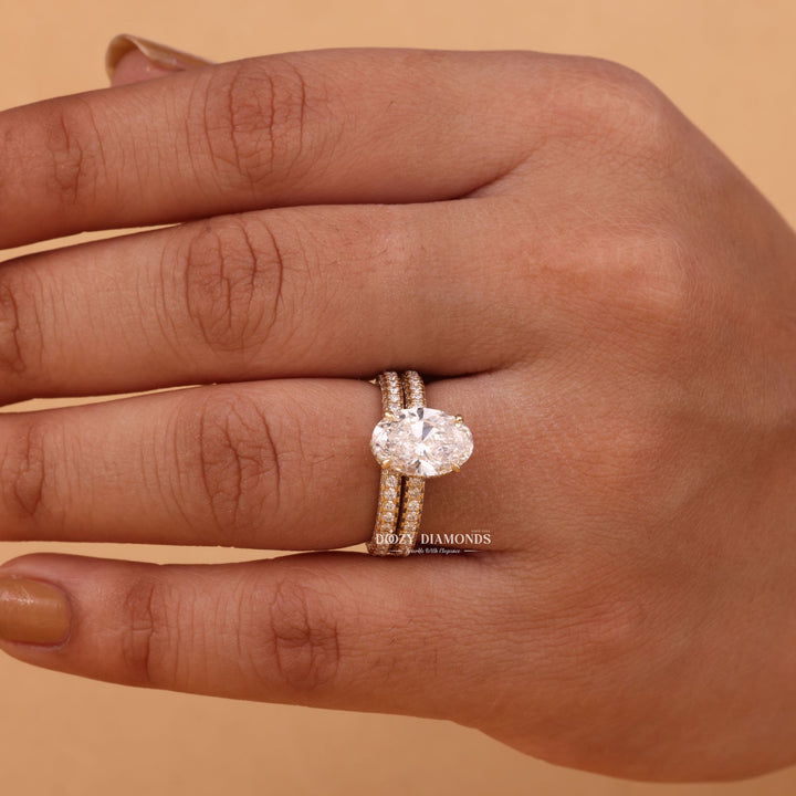 2.50CT Oval Cut EF - VS2 Lab Grown Micro Pave Engagement Ring with Wedding Band - Doozy Diamonds