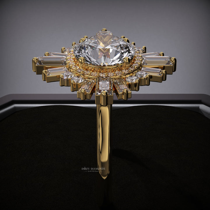 Side angle of oval cluster diamond engagement ring
