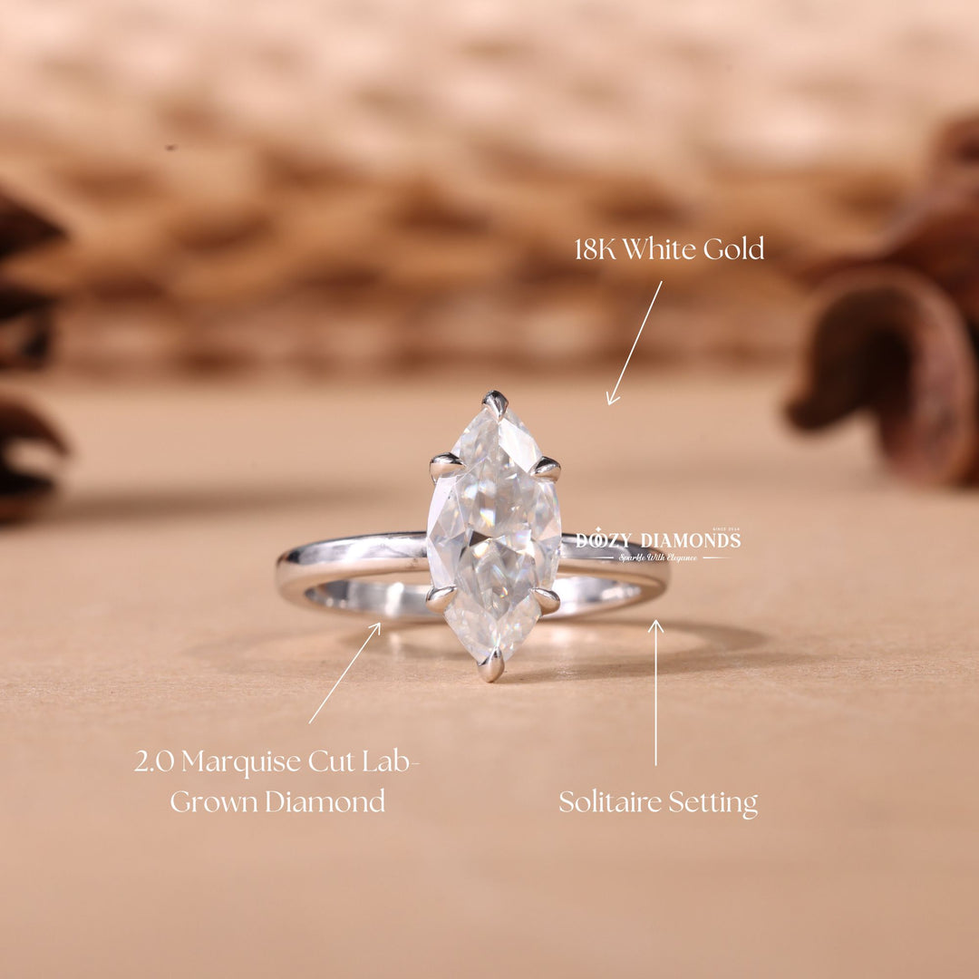 Certified marquise cut diamond featured in solitaire engagement ring