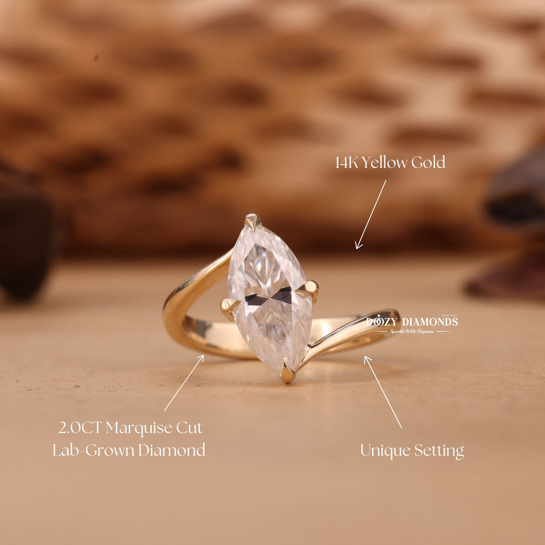 Side angle of marquise solitaire diamond engagement ring